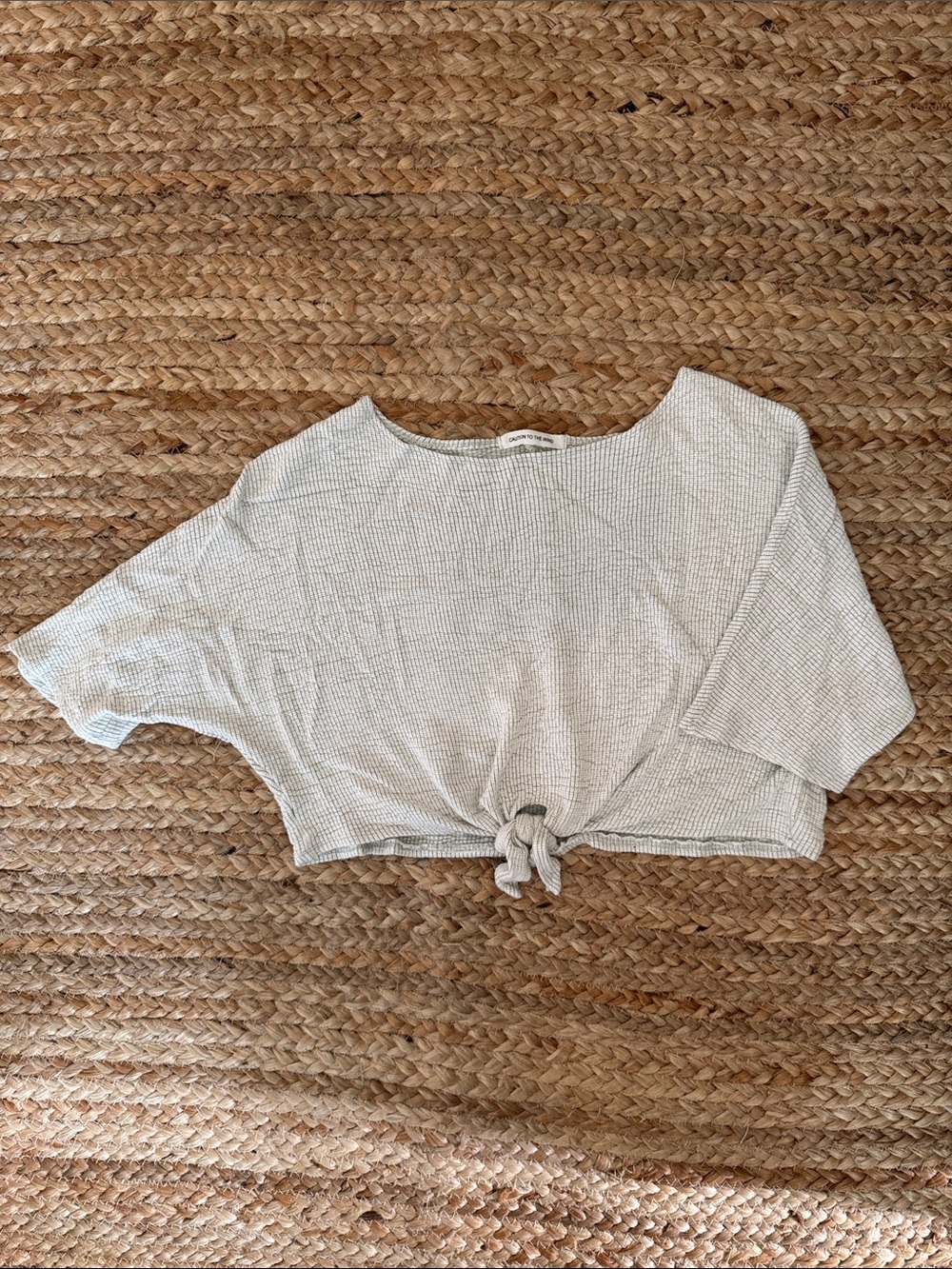 Caution To The Wind Light Gray Tie-Front Crop Top